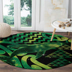 Humpback Whale Matariki New Zealand Round Carpet NZ Maori Paikea Poutama Luxury Green