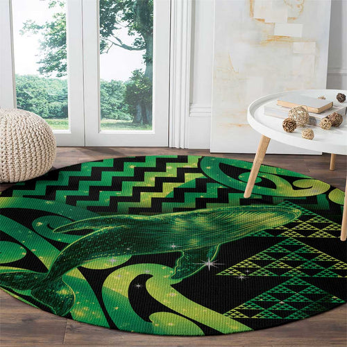 Humpback Whale Matariki New Zealand Round Carpet NZ Maori Paikea Poutama Luxury Green