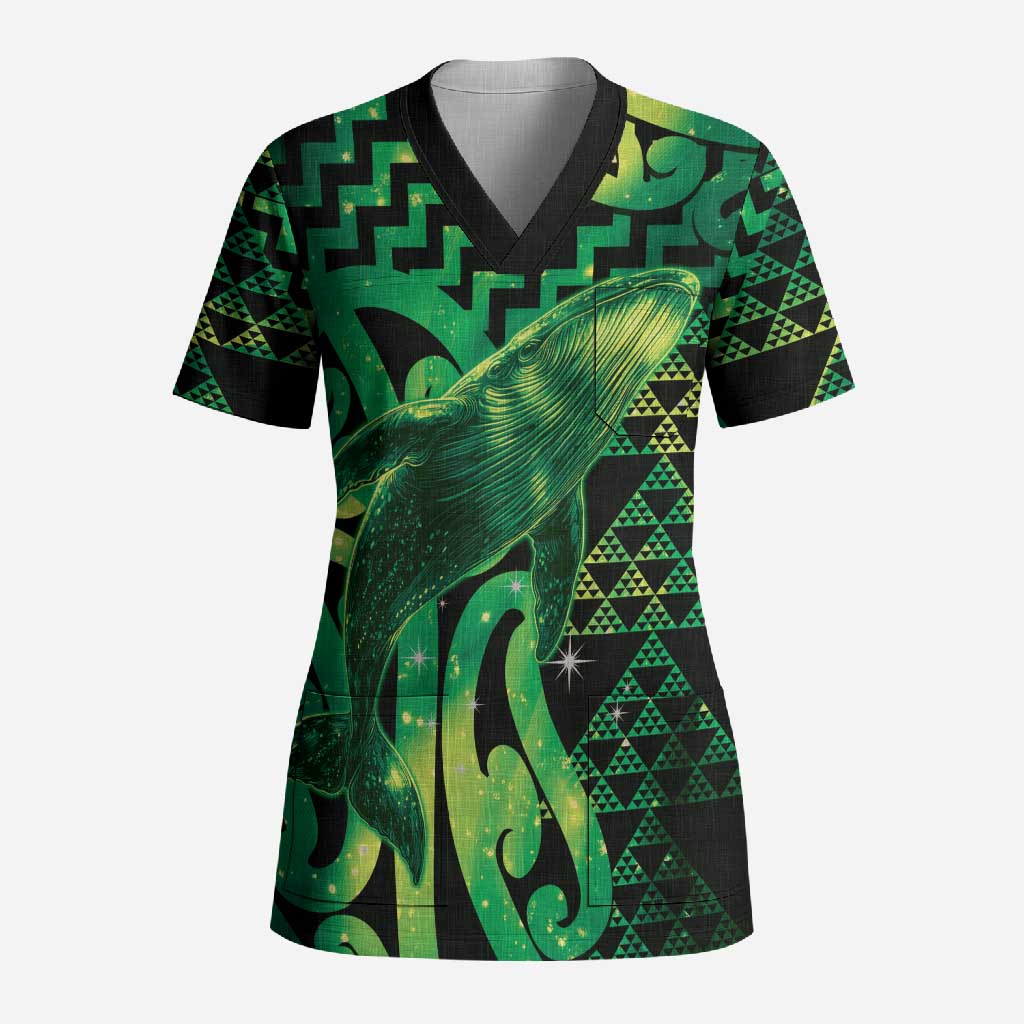 Humpback Whale Matariki New Zealand Scrub Top NZ Maori Paikea Poutama Luxury Green