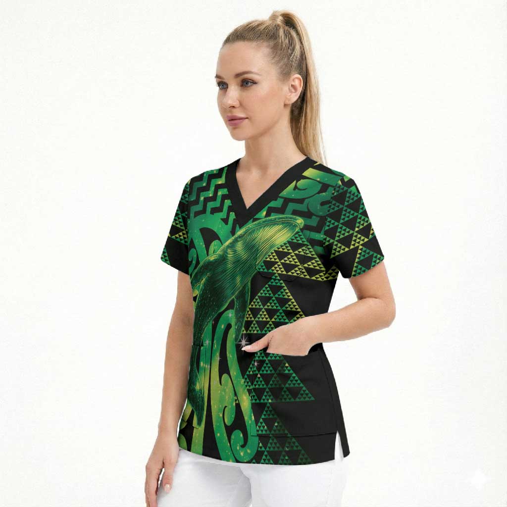 Humpback Whale Matariki New Zealand Scrub Top NZ Maori Paikea Poutama Luxury Green