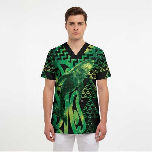 Humpback Whale Matariki New Zealand Scrub Top NZ Maori Paikea Poutama Luxury Green