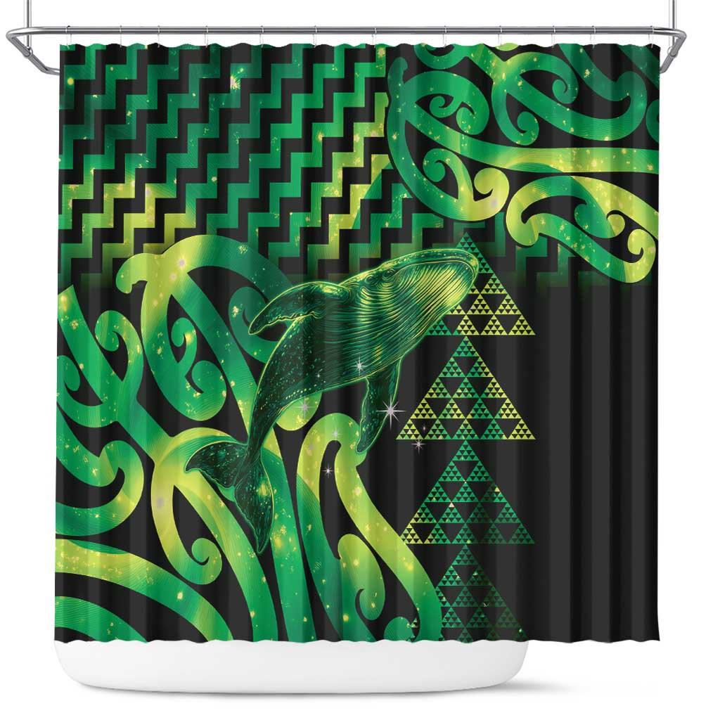 Humpback Whale Matariki New Zealand Shower Curtain NZ Maori Paikea Poutama Luxury Green