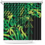 Humpback Whale Matariki New Zealand Shower Curtain NZ Maori Paikea Poutama Luxury Green