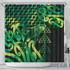 Humpback Whale Matariki New Zealand Shower Curtain NZ Maori Paikea Poutama Luxury Green