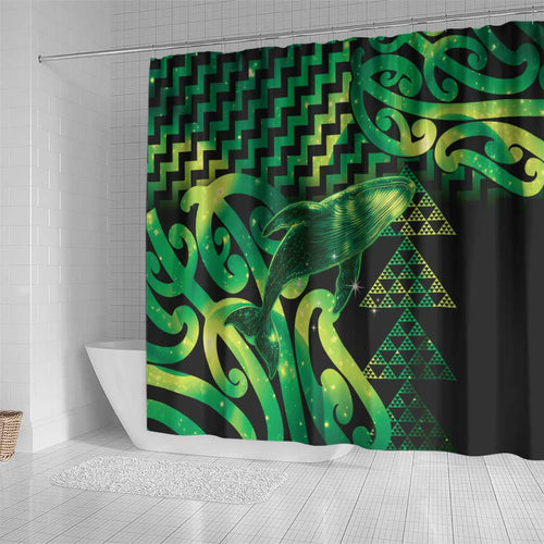 Humpback Whale Matariki New Zealand Shower Curtain NZ Maori Paikea Poutama Luxury Green