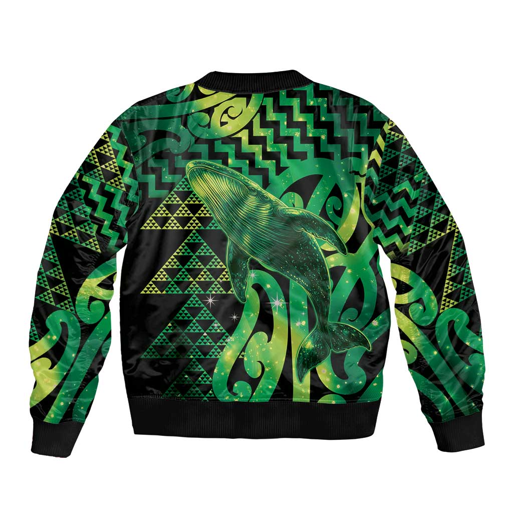 Humpback Whale Matariki New Zealand Sleeve Zip Bomber Jacket NZ Maori Paikea Poutama Luxury Green