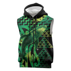 Humpback Whale Matariki New Zealand Sleeveless Zip Hoodie NZ Maori Paikea Poutama Luxury Green