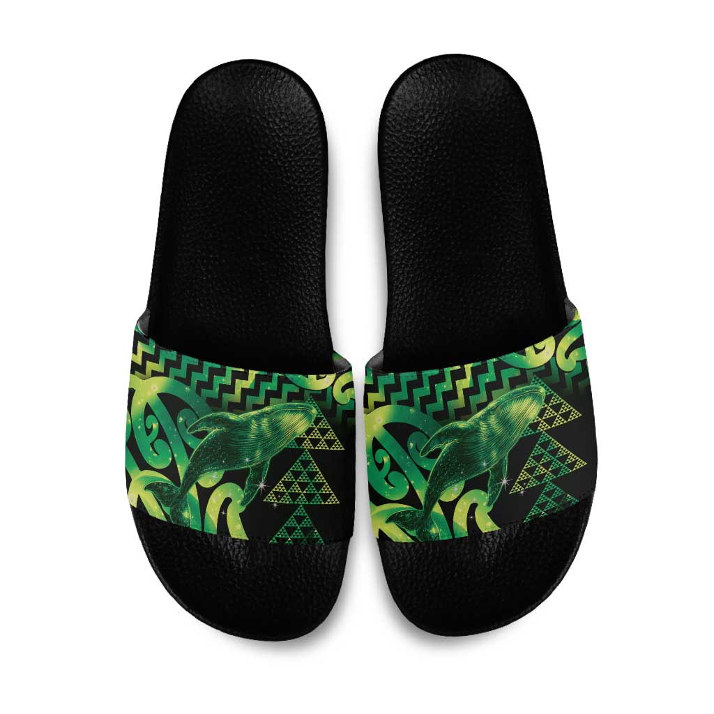 Humpback Whale Matariki New Zealand Slide Sandals NZ Maori Paikea Poutama Luxury Green