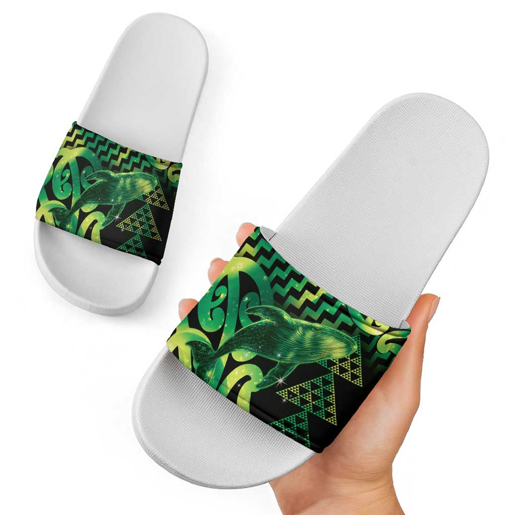 Humpback Whale Matariki New Zealand Slide Sandals NZ Maori Paikea Poutama Luxury Green