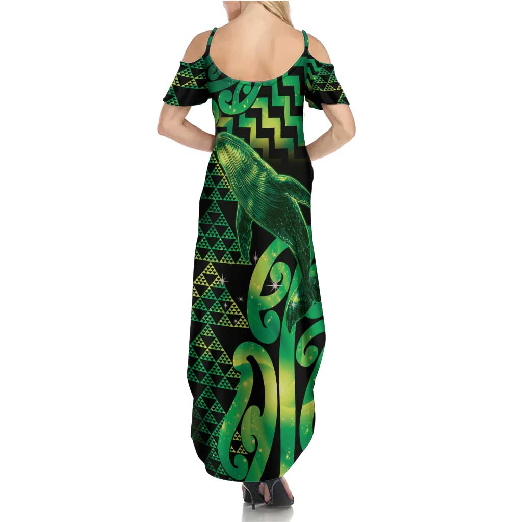 Humpback Whale Matariki New Zealand Summer Maxi Dress NZ Maori Paikea Poutama Luxury Green