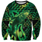 Humpback Whale Matariki New Zealand Sweatshirt NZ Maori Paikea Poutama Luxury Green