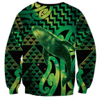 Humpback Whale Matariki New Zealand Sweatshirt NZ Maori Paikea Poutama Luxury Green