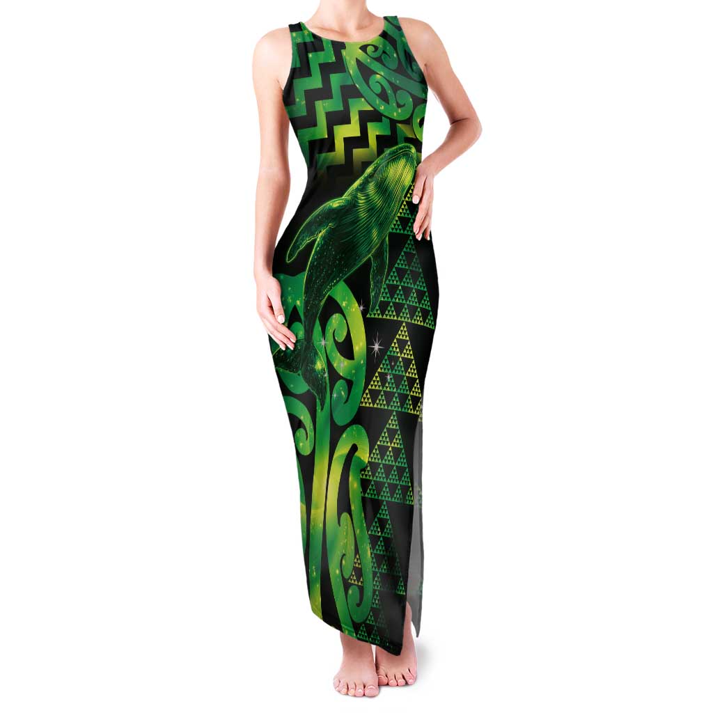Humpback Whale Matariki New Zealand Tank Maxi Dress NZ Maori Paikea Poutama Luxury Green