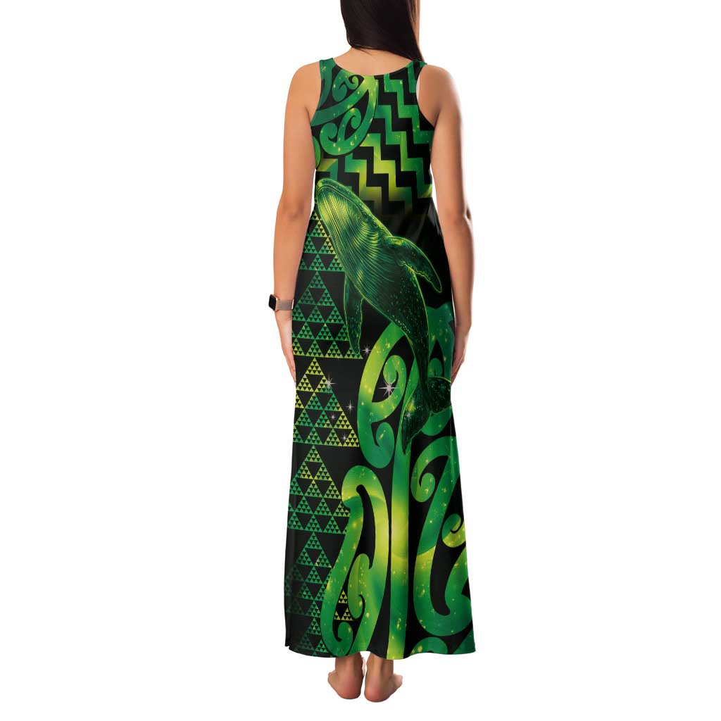 Humpback Whale Matariki New Zealand Tank Maxi Dress NZ Maori Paikea Poutama Luxury Green