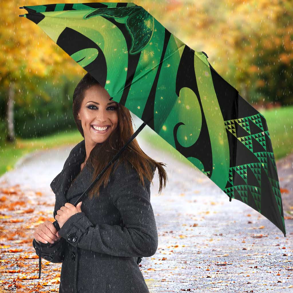 Humpback Whale Matariki New Zealand Umbrella NZ Maori Paikea Poutama Luxury Green