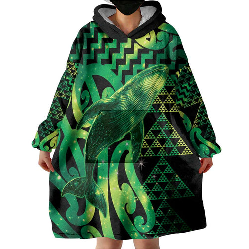 Humpback Whale Matariki New Zealand Wearable Blanket Hoodie NZ Maori Paikea Poutama Luxury Green