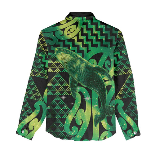 Humpback Whale Matariki New Zealand Women Casual Shirt NZ Maori Paikea Poutama Luxury Green