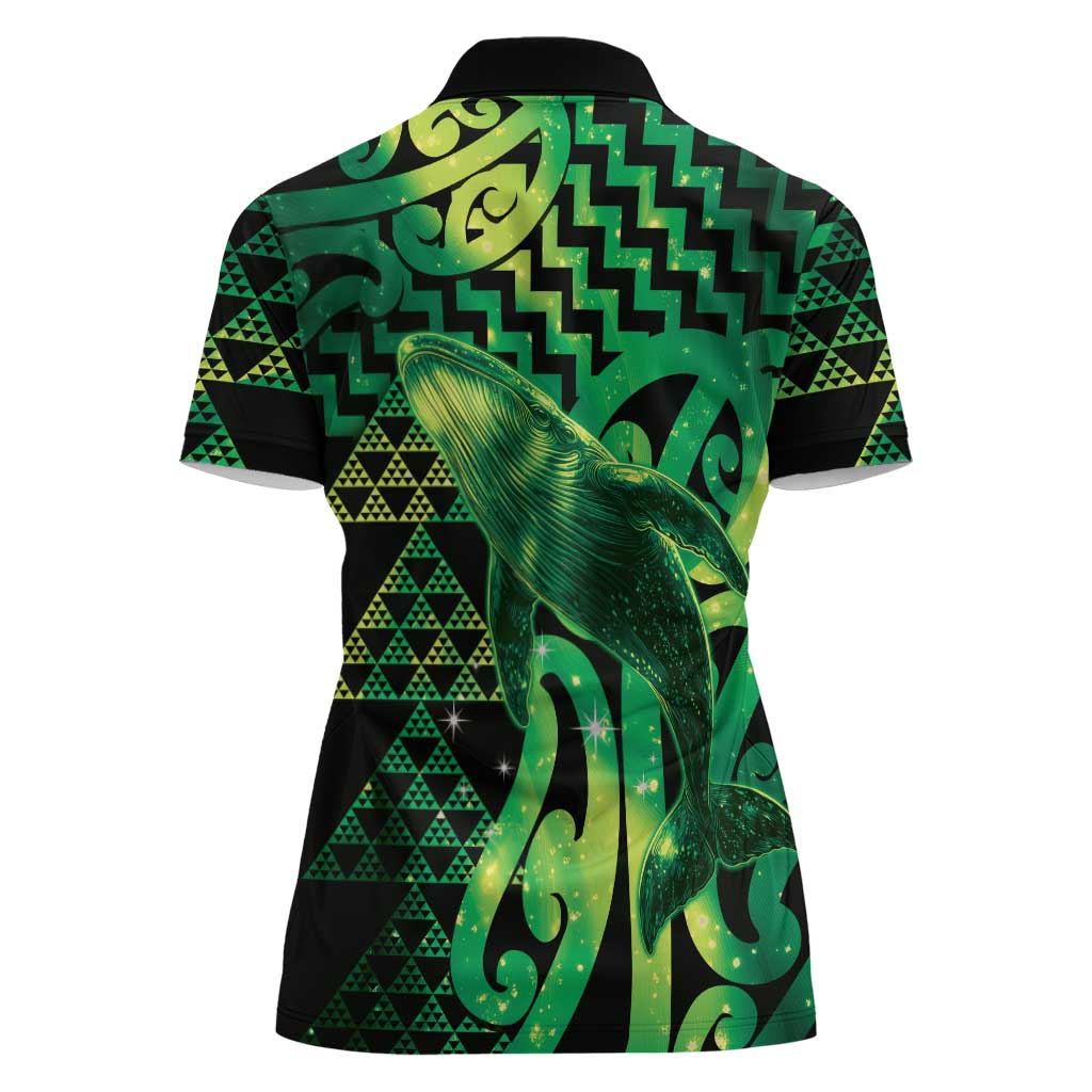 Humpback Whale Matariki New Zealand Women Polo Shirt NZ Maori Paikea Poutama Luxury Green