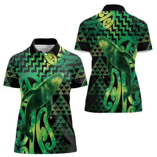 Humpback Whale Matariki New Zealand Women Polo Shirt NZ Maori Paikea Poutama Luxury Green