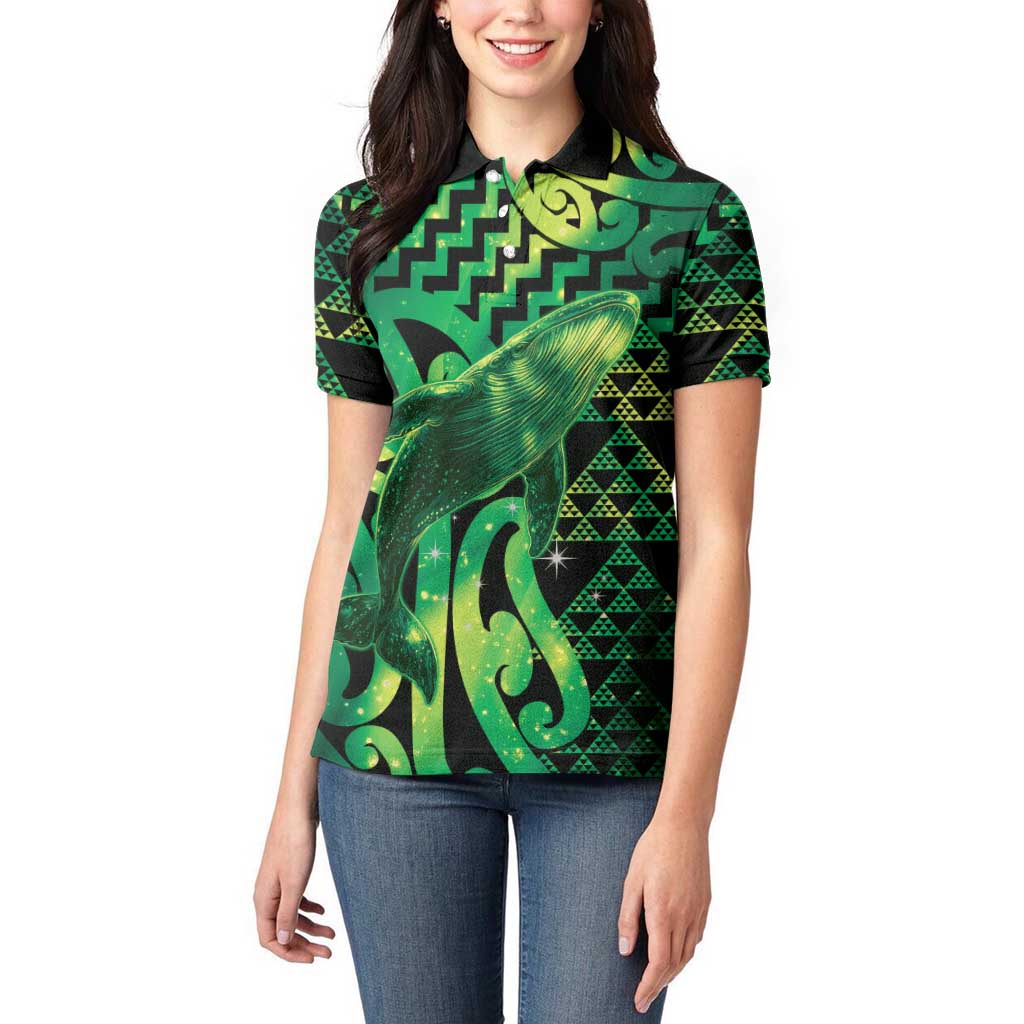 Humpback Whale Matariki New Zealand Women Polo Shirt NZ Maori Paikea Poutama Luxury Green