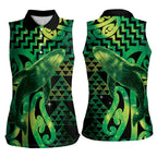 Humpback Whale Matariki New Zealand Women Sleeveless Polo Shirt NZ Maori Paikea Poutama Luxury Green