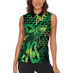Humpback Whale Matariki New Zealand Women Sleeveless Polo Shirt NZ Maori Paikea Poutama Luxury Green