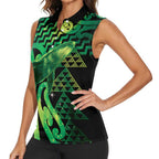 Humpback Whale Matariki New Zealand Women Sleeveless Polo Shirt NZ Maori Paikea Poutama Luxury Green