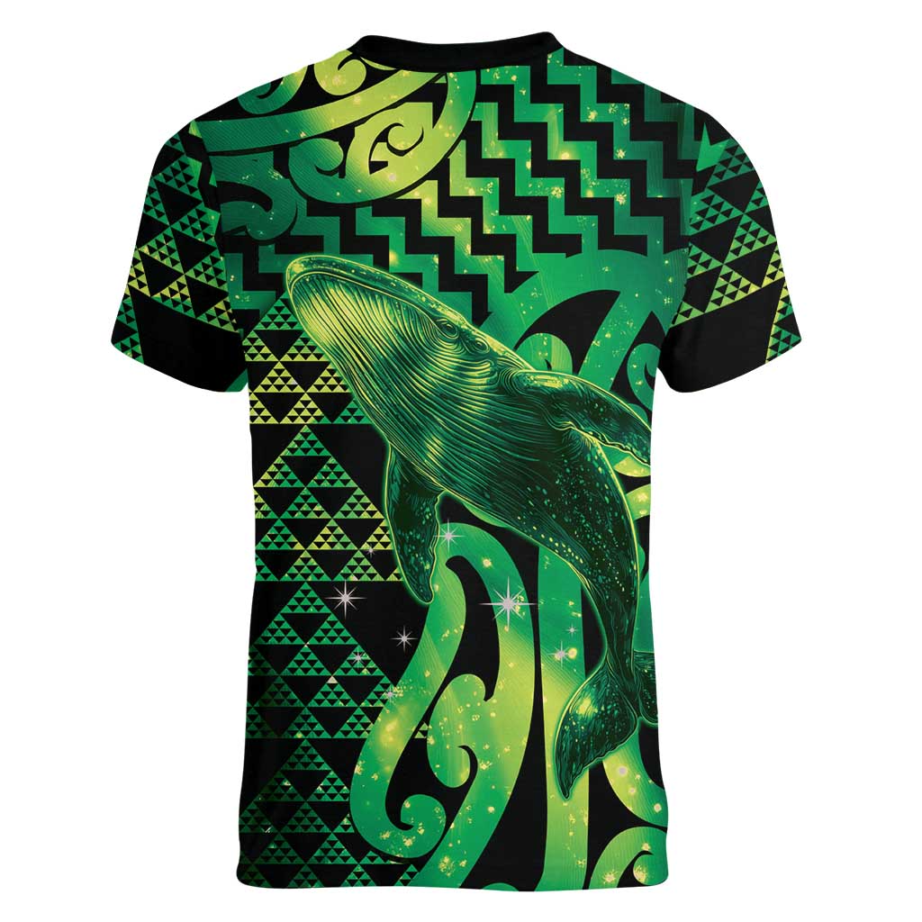 Humpback Whale Matariki New Zealand Women V-Neck T-Shirt NZ Maori Paikea Poutama Luxury Green