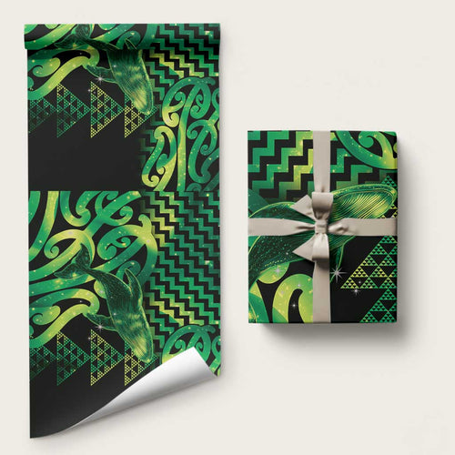 Humpback Whale Matariki New Zealand Wrapping Paper NZ Maori Paikea Poutama Luxury Green