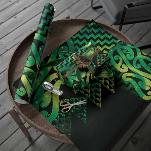 Humpback Whale Matariki New Zealand Wrapping Paper NZ Maori Paikea Poutama Luxury Green