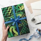 Humpback Whale Matariki New Zealand Wrapping Paper NZ Maori Paikea Poutama Luxury Green