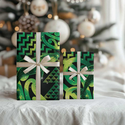 Humpback Whale Matariki New Zealand Wrapping Paper NZ Maori Paikea Poutama Luxury Green