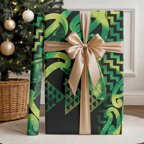 Humpback Whale Matariki New Zealand Wrapping Paper NZ Maori Paikea Poutama Luxury Green