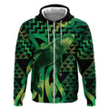 Humpback Whale Matariki New Zealand Zip Hoodie NZ Maori Paikea Poutama Luxury Green