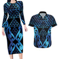 Taniko Motifs Matariki New Zealand Couples Matching Long Sleeve Bodycon Dress and Hawaiian Shirt NZ Niho Taniwha Poutama