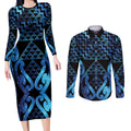 Taniko Motifs Matariki New Zealand Couples Matching Long Sleeve Bodycon Dress and Long Sleeve Button Shirt NZ Niho Taniwha Poutama
