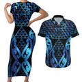 Taniko Motifs Matariki New Zealand Couples Matching Short Sleeve Bodycon Dress and Hawaiian Shirt NZ Niho Taniwha Poutama