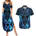 Taniko Motifs Matariki New Zealand Couples Matching Summer Maxi Dress and Hawaiian Shirt NZ Niho Taniwha Poutama