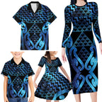 Taniko Motifs Matariki New Zealand Family Matching Long Sleeve Bodycon Dress and Hawaiian Shirt NZ Niho Taniwha Poutama