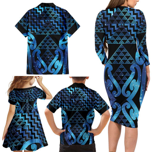 Taniko Motifs Matariki New Zealand Family Matching Long Sleeve Bodycon Dress and Hawaiian Shirt NZ Niho Taniwha Poutama