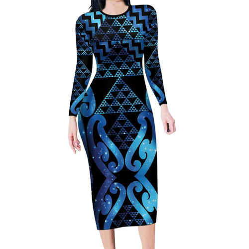 Taniko Motifs Matariki New Zealand Family Matching Long Sleeve Bodycon Dress and Hawaiian Shirt NZ Niho Taniwha Poutama