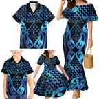 Taniko Motifs Matariki New Zealand Family Matching Mermaid Dress and Hawaiian Shirt NZ Niho Taniwha Poutama