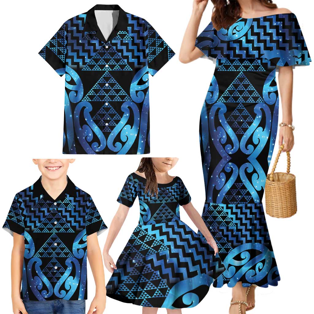 Taniko Motifs Matariki New Zealand Family Matching Mermaid Dress and Hawaiian Shirt NZ Niho Taniwha Poutama