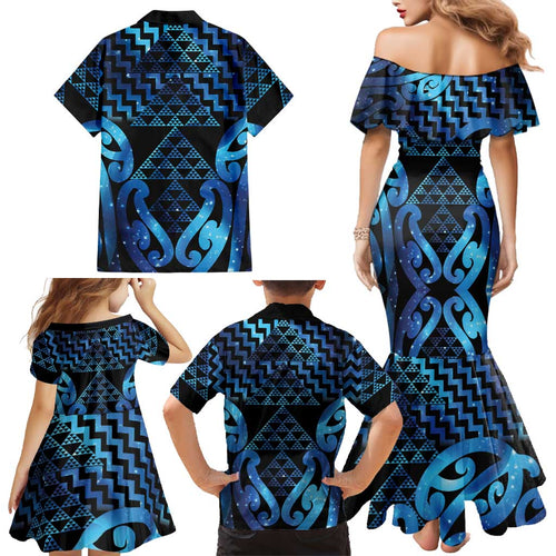 Taniko Motifs Matariki New Zealand Family Matching Mermaid Dress and Hawaiian Shirt NZ Niho Taniwha Poutama