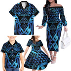 Taniko Motifs Matariki New Zealand Family Matching Off The Shoulder Long Sleeve Dress and Hawaiian Shirt NZ Niho Taniwha Poutama