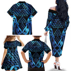 Taniko Motifs Matariki New Zealand Family Matching Off The Shoulder Long Sleeve Dress and Hawaiian Shirt NZ Niho Taniwha Poutama