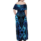 Taniko Motifs Matariki New Zealand Family Matching Off Shoulder Maxi Dress and Hawaiian Shirt NZ Niho Taniwha Poutama