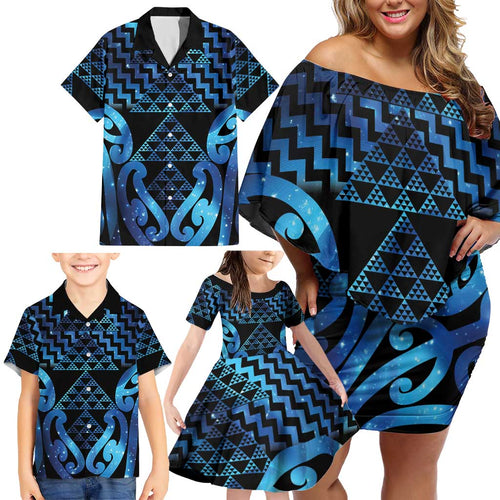 Taniko Motifs Matariki New Zealand Family Matching Off Shoulder Short Dress and Hawaiian Shirt NZ Niho Taniwha Poutama