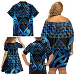 Taniko Motifs Matariki New Zealand Family Matching Off Shoulder Short Dress and Hawaiian Shirt NZ Niho Taniwha Poutama