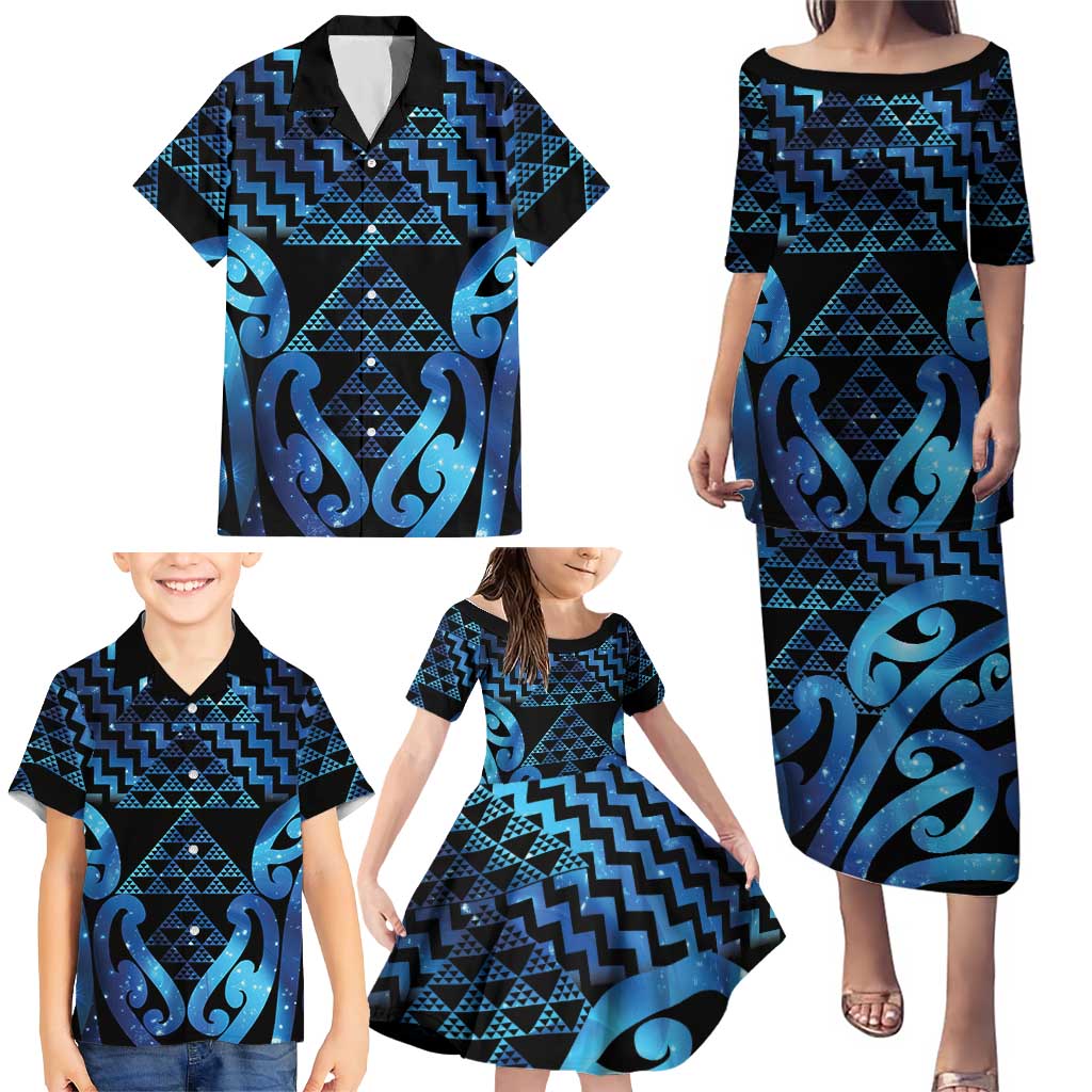 Taniko Motifs Matariki New Zealand Family Matching Puletasi and Hawaiian Shirt NZ Niho Taniwha Poutama